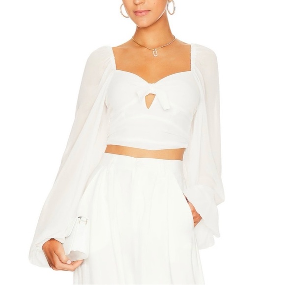 For Love and Lemons Trisha Balloon Sleeve Sheer Chiffon Corset Crop Top - Picture 7 of 7